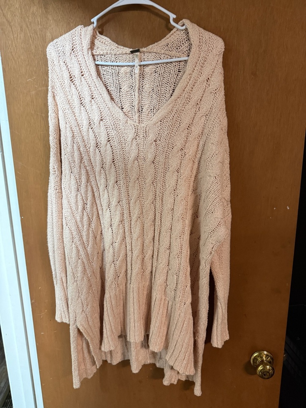 Free People Blush Cable Knit V-Neck Sweater